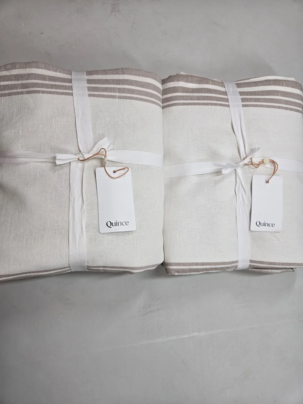 NWT QUINCE Set 2 48x108 Coastal Stripe Linen Cotton True Blackout Curtains 9230